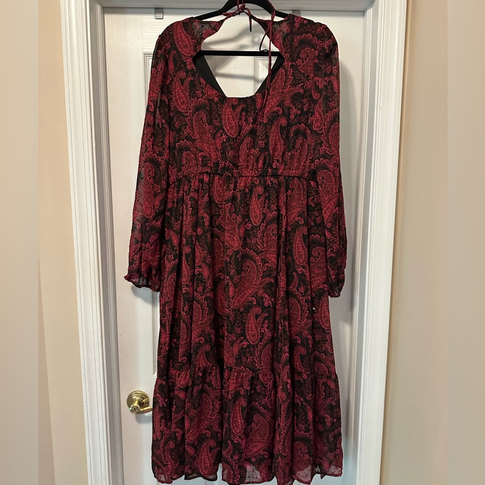 Torrid Red and Black Paisley Long Sleeve Dress